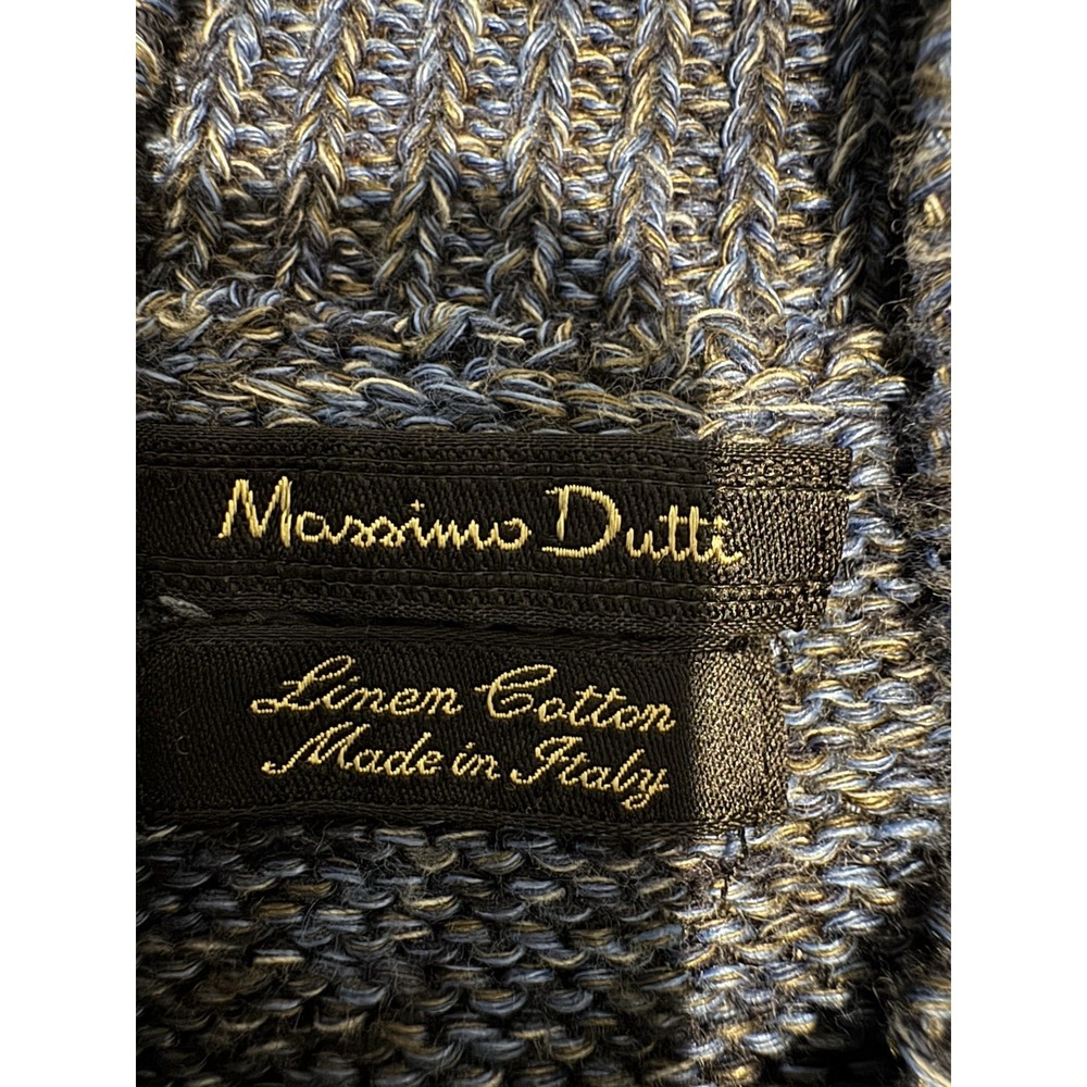 MASSIMO DUTTI Men's Blue Linen-Cotton Blend Shawl Collar Sweater Sz L Italy - Picture 3 of 9